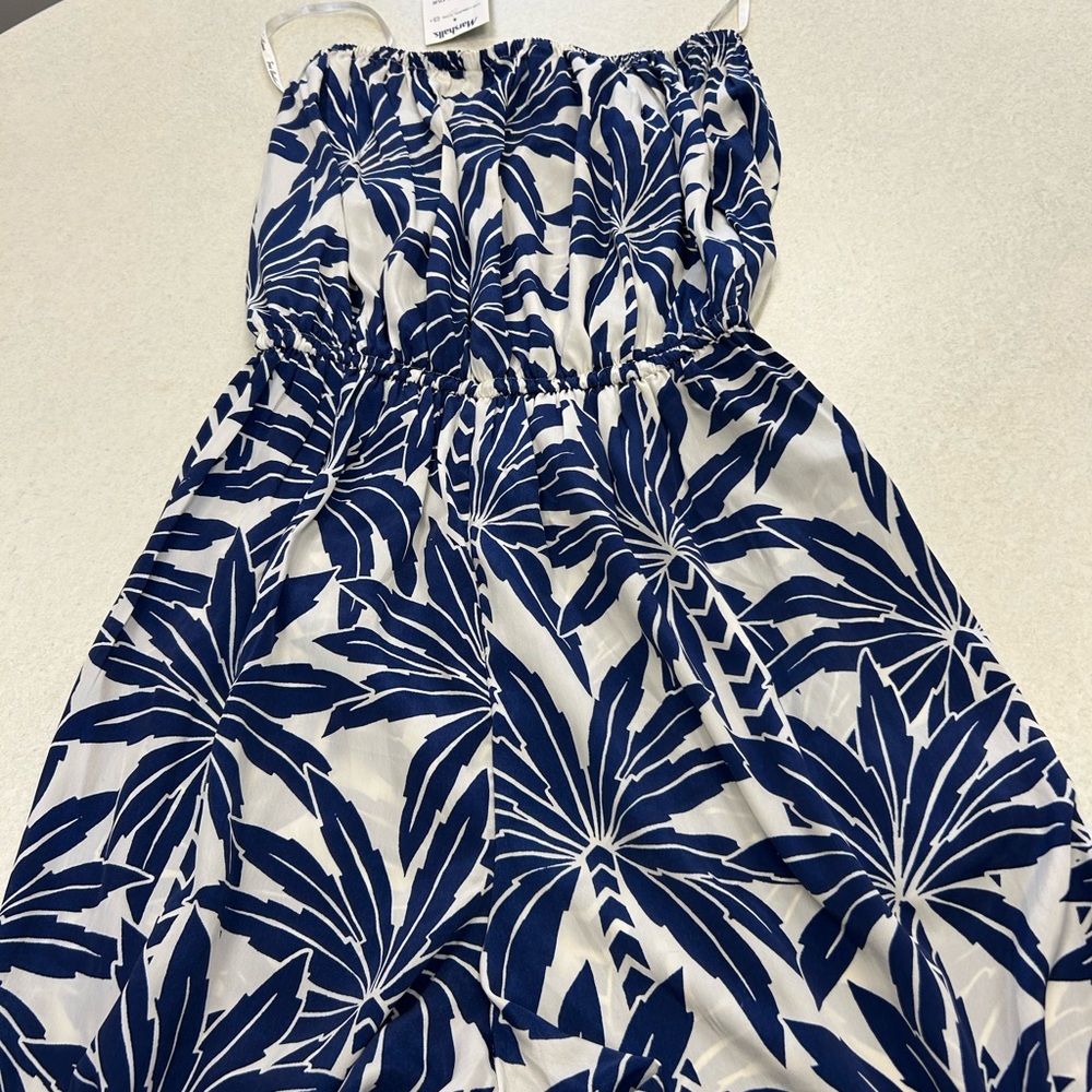 Blue and White Print Jumpsuit with beaded waste tassels